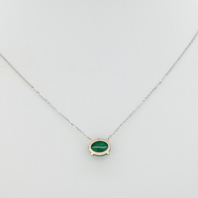 Metal 1.2Ct Zambian Emerald Pendant With Attached Chain in Solid 14k Gold, Oval 8x6mm For Sale - Image 7 of 8