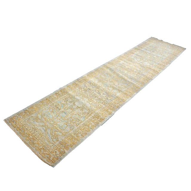 Islamic Afghan Sultanabad Master Wool 3x12 Light Slate & Gold Handmade Runner Rug #1143677 For Sale - Image 3 of 11