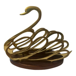 1980s Swan Shaped Brass Magazine Rack For Sale