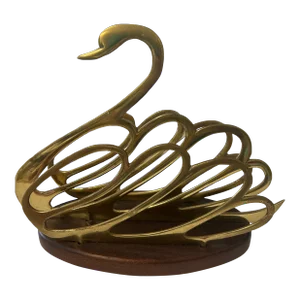 1980s Swan Shaped Brass Magazine Rack