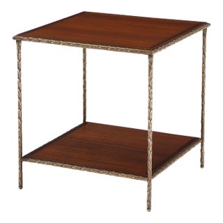 Maison Baguès Attributed Two Tier Large Bronze and Mahogany Side Table For Sale