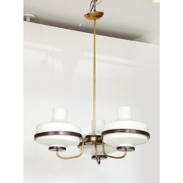 1960's Stilnovo Style Walnut and Brass Chandelier For Sale In New York - Image 6 of 17