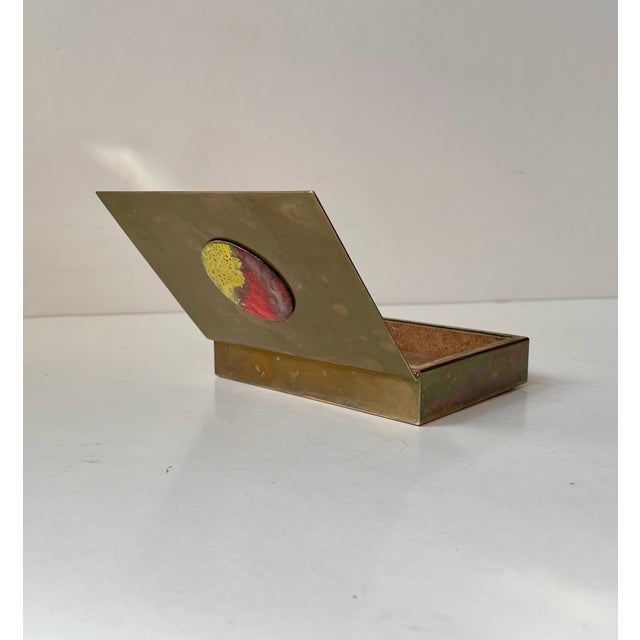 Art Deco Cigar Box in Brass and Enamel, 1930s For Sale - Image 6 of 9