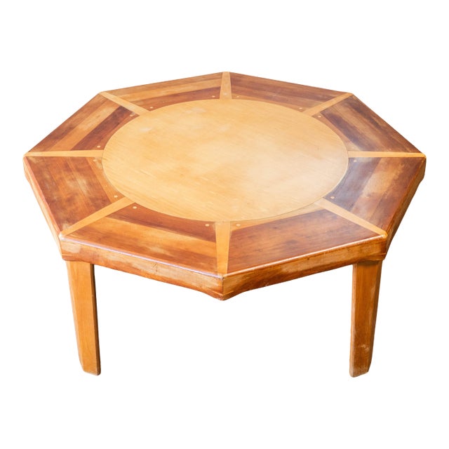Mid 20th Century Vintage Sculptural Wooden Octagon Coffee Table For Sale