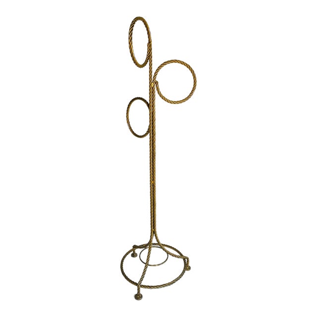 1970’s Hollywood Regency Braided Gilt Iron 3-Ring Towel Holder / Valet For Sale