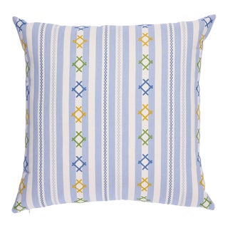Schumacher Rhodes Stripe 24" Pillow in Sky For Sale