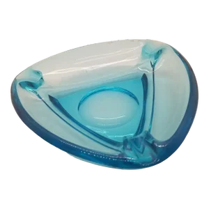 1970s Mid-Century Glass Ashtray Hazel-Atlas Azure Blue Trinket Tray