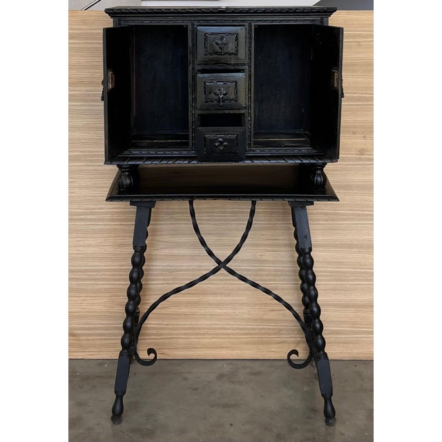 Baroque 20th Century Spanish Baroque Style Cabinet on Stand, Bargueno or Varqueno For Sale - Image 3 of 18