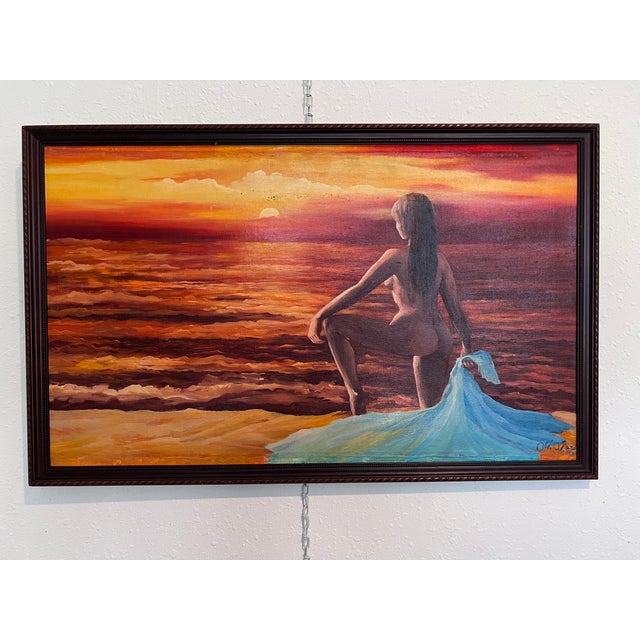 Sunset Contemplation – Original Oil Painting by Unknown Artist, Portrait For Sale - Image 10 of 10