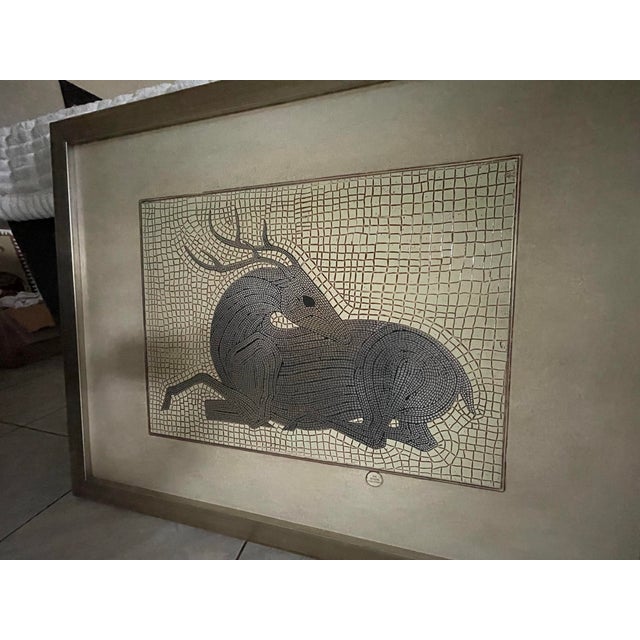 Sculpture Materials Vintage Framed Mosaic-Style Antelope Artwork For Sale - Image 7 of 7
