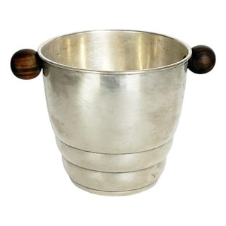 Art Deco Ice Bucket in Silver-Plated Metal and Wood, France, 1940s For Sale