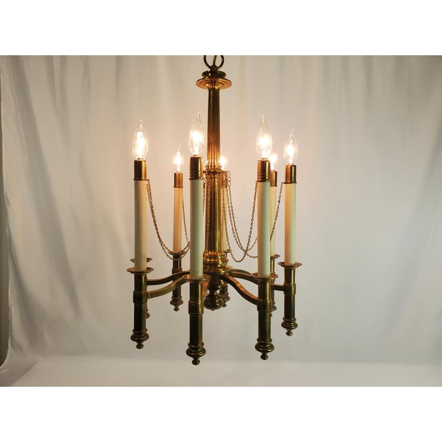 1970s 1970s Mid Century Modern Chapman Brass 8-Light Candlestick Chandelier For Sale - Image 5 of 12