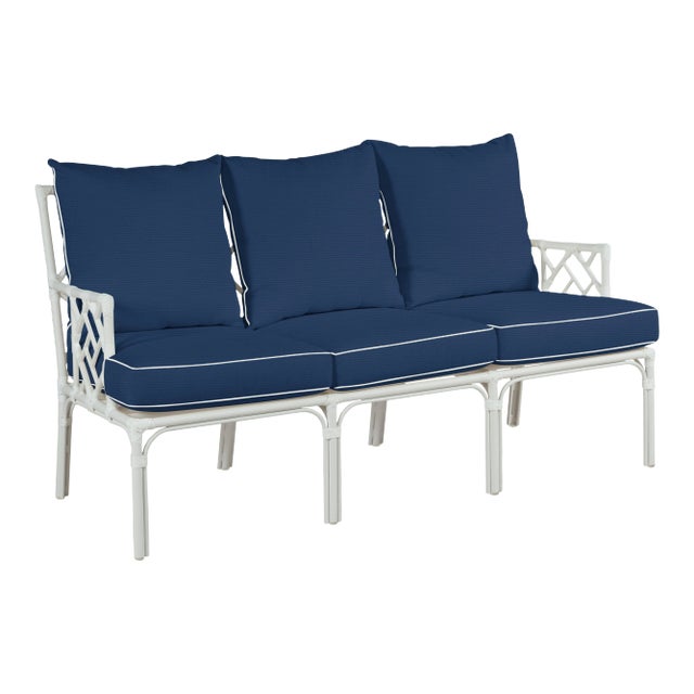Haven Outdoor Sofa in Canvas Navy with Canvas White Welt For Sale