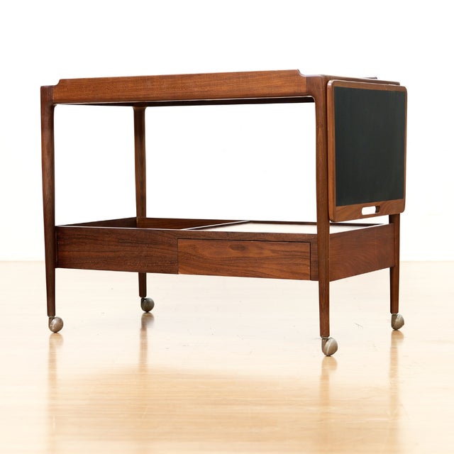 Wood Mid Century Folding Teak Bar Cart by Kofod Larsen For Sale - Image 7 of 10