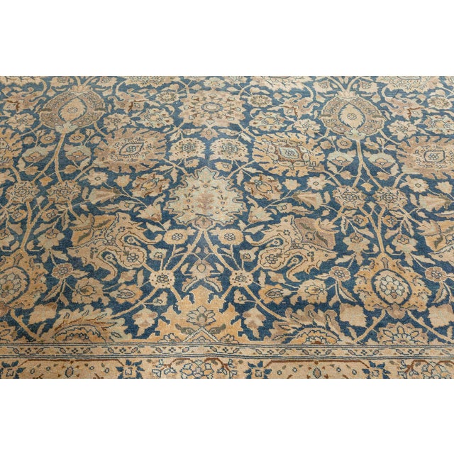 Antique Persian Tabriz Royal Blue and Caramel Wool Rug For Sale - Image 9 of 9