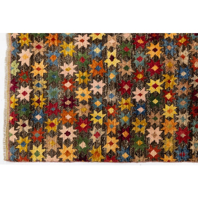 Ruby Red 6x8 Hand-Knotted Baluch Style Wool Rug Vibrant Colorful Star Pattern For Sale - Image 8 of 11