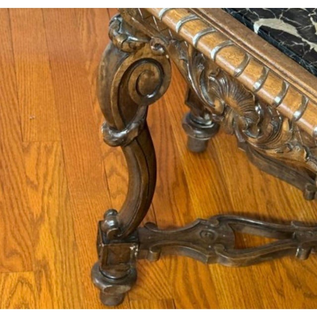 Renaissance Vintage Italian Renaissance Style Carved Walnut Table Marble Top For Sale - Image 3 of 6