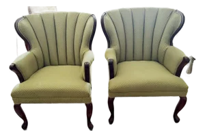 Pair of 2 Mid-Century Vintage Hollywood Regency / Art Deco Revival Wingback Accent Chairs in Pristine Condition