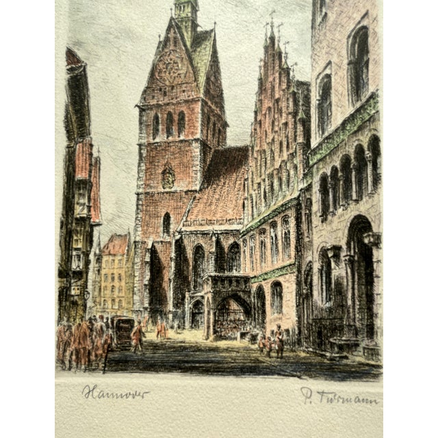 Original signed architectural etching by Paul Fuhrmann (1893–1952), depicting the historic centre of Hannover, Germany....