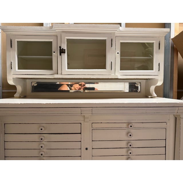 Fabulous antique oak dental cabinet, lovingly restored and repainted cream with patina. Lots of wonderful little drawers...