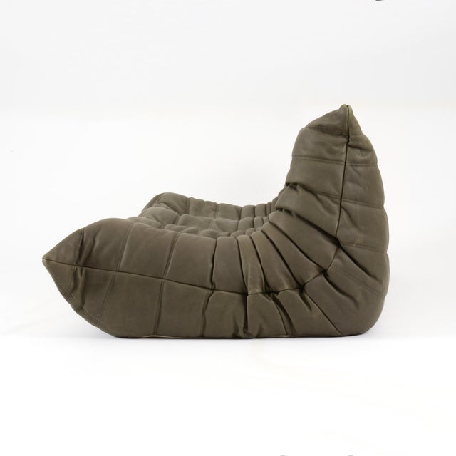Ligne Roset Vintage Ligne Roset Togo 3-Seater Sofa in Stone Olive Leather - Restored & Authentic For Sale - Image 4 of 12