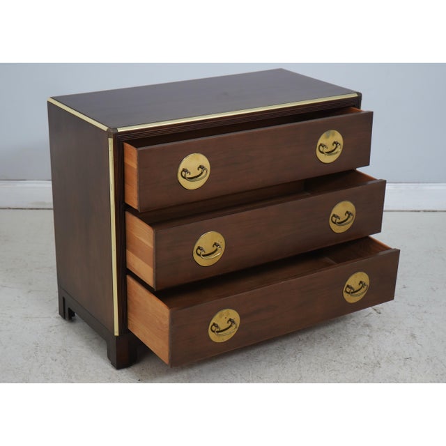 1960s Baker 3 Drawer Cherry Oriental Campaign Style Chest For Sale - Image 5 of 17