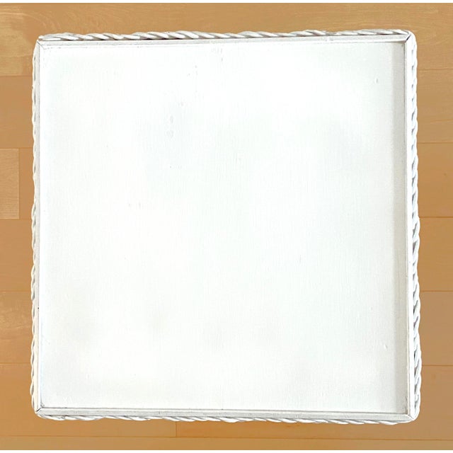 Art Deco Vintage Rectangular Wicker Side Table. Small. White With Glass Top. 1920’s. For Sale - Image 3 of 7