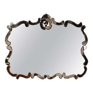 C1940s Venetian Style Beveled Glass Scrolls Decorated Wall Mirror For Sale