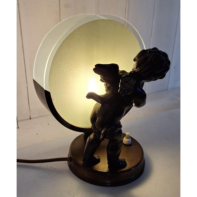 Antique Angel Slhouette Table Lamp with Brass Base, 1920 For Sale - Image 3 of 10