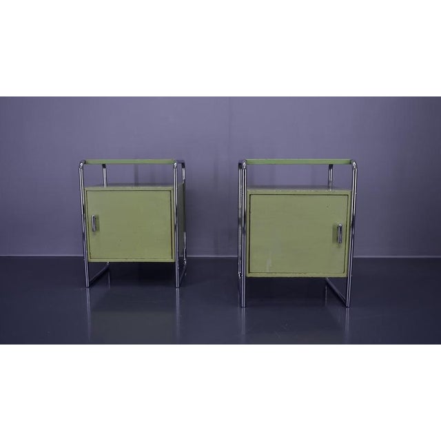Rare two night stands in light green color made by Vichr & Co. in 1930s. Original paint with some losses. Chrome in very...