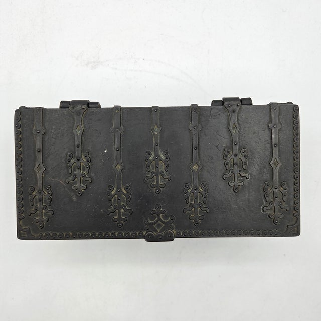Mid-Century Modern Iron Art Denmark Bronze Jewelry Box King Valdemar Dannebrog Casket c.1940 For Sale - Image 3 of 10