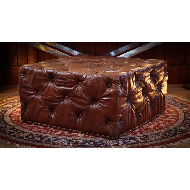 Brown Sqaure Lord Digsby Ottoman in Tan Leather from Timothy Oulton, 2010s For Sale - Image 8 of 15