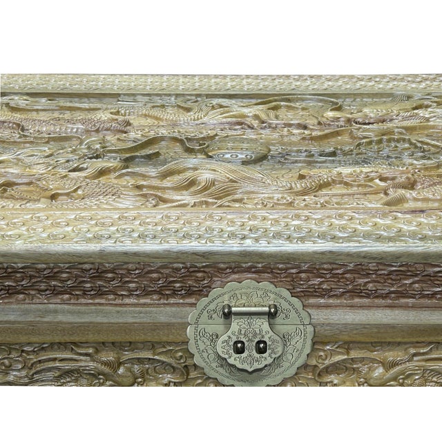 1990s Light Tan Brown Dragon Carving Camphor Wood Trunk Chest For Sale - Image 11 of 13