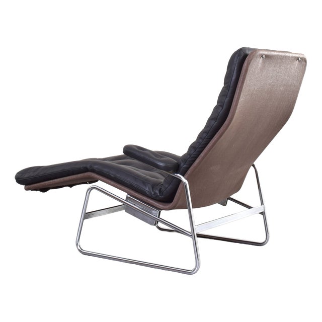 Bauhaus Model Fenix Chaise Lounge in Leather and Chrome by Sam Larsson for Dux, 1960s For Sale