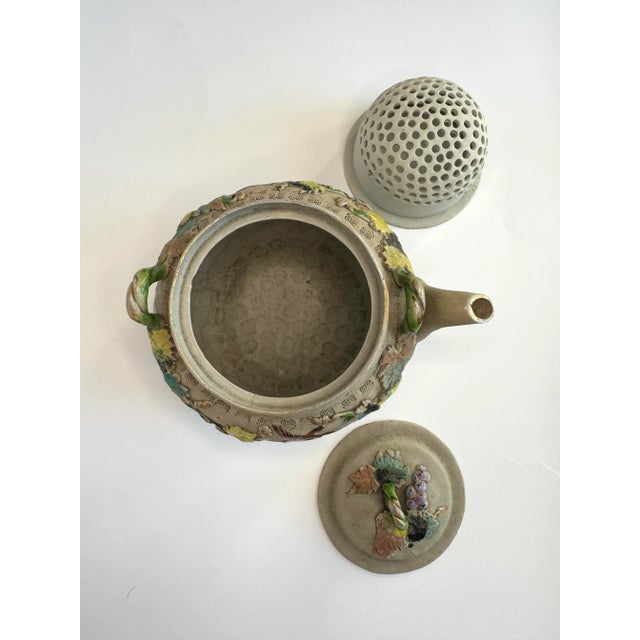 Vintage Japanese Bisque and Enamel Flora & Fauna Small Teapot by Banko, Multi Color For Sale - Image 9 of 12