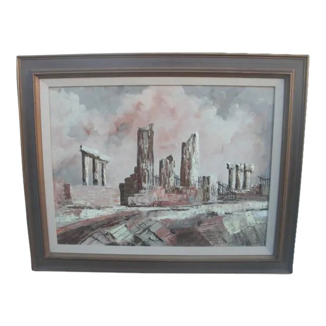 Mid Century Modern Surrealist Architectural Landscape I For Sale