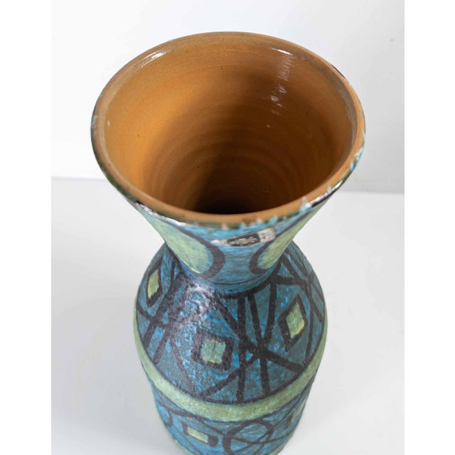 Teal Mid-Century Italian Lava Glaze Art Pottery Vase With Geometric Design, Bitossi For Sale - Image 8 of 11