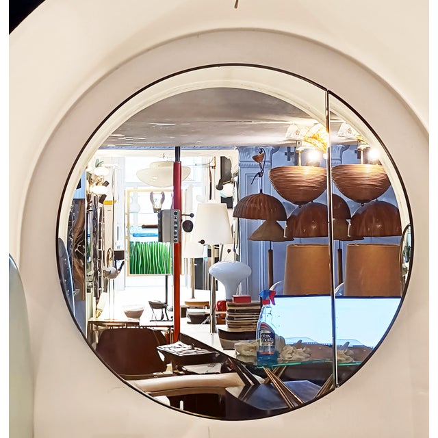Modern Round Wall Mirror with Curved Side Panel, Italy, 1980s For Sale - Image 6 of 10