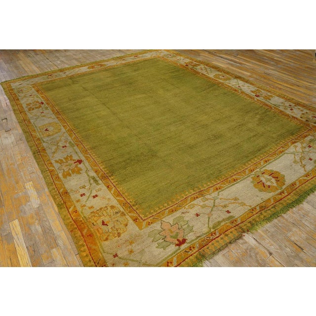 Textile Decorative Green Color & Ivory Border Allover Pattern Antique Turkish Oushak Rug For Sale - Image 7 of 12