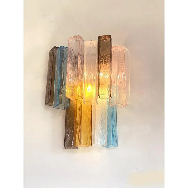 Multicolored Squared Murano Glass Wall Sconces, Set of 2, Set of 2 For Sale - Image 10 of 13