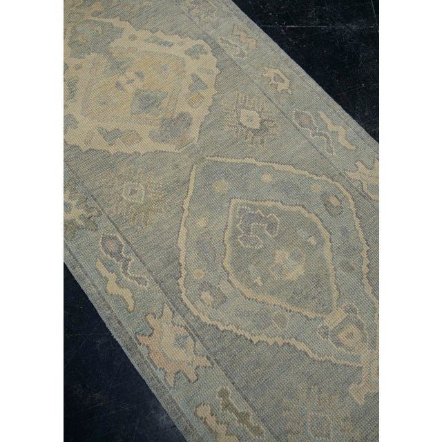 Turkish Oushak Runner Rug in Olive, Taupe & Teal Tones Handwoven Wool 2'9" X 9'4" For Sale - Image 10 of 11