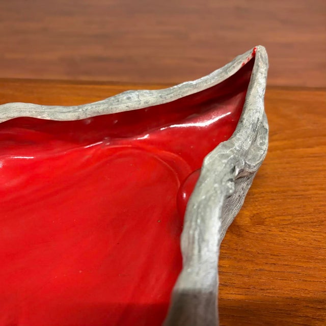 Late 20th Century Organic Modern Sculptural Ceramic Driftwood Form Centerpiece Bowl With Red Glaze For Sale - Image 5 of 10