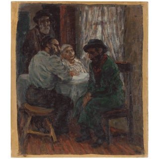 Albert Abramovitz, Jewish Family Interior Scene (The Shadchan) Rare Judaica Oil Painting WPA artist For Sale