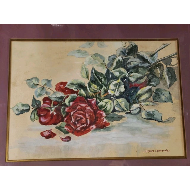 American Circa 1920s Ursula Lauderdale Floral Still Life Watercolor Gouache Painting Set in 1980's Frame (1872-1968, American) For Sale - Image 3 of 4