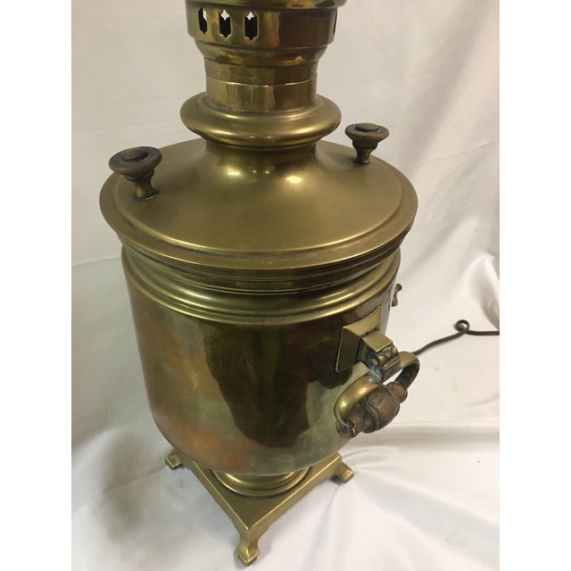 19thc Large Russian Brass Samovar Lamp With Hallmarks With Wooden Handles For Sale - Image 9 of 12