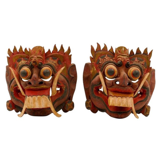 Mid-Century Folk Art Kumba Karna Masks in Wood, Indonesia, Set of 2 For Sale - Image 6 of 6