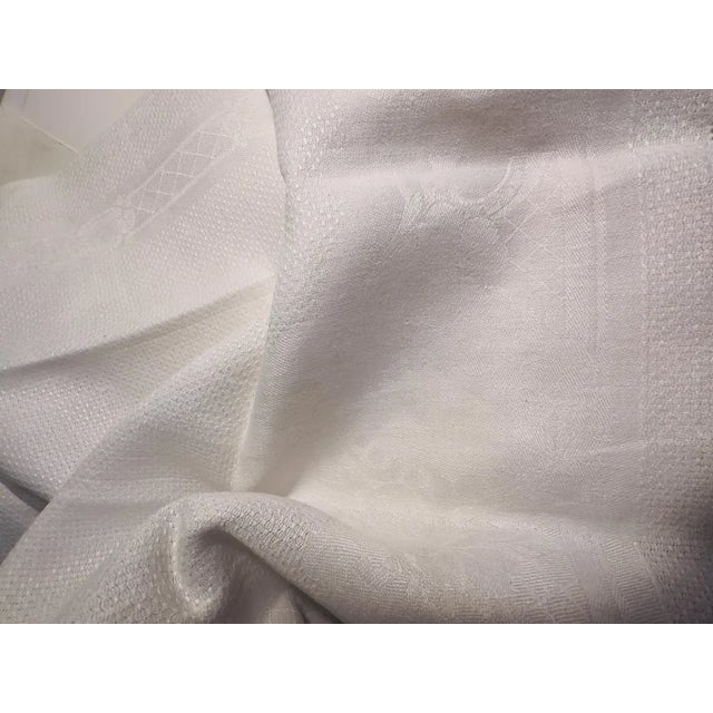 Vintage French Linen Damask Towel with Woven Diamond Motif and Hemstitch Border For Sale - Image 9 of 9