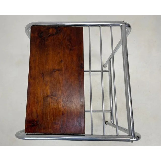 Silver Functionalist Chrome & Wood Side Table, 1950s For Sale - Image 8 of 10