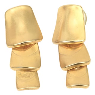 Vintage Robert Lee Morris Gold Plated Sculptural Dangle Earrings, 1980's For Sale