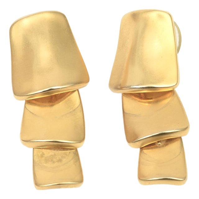 Vintage Robert Lee Morris Gold Plated Sculptural Dangle Earrings, 1980's For Sale